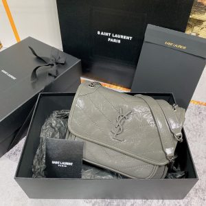 YSL NIKI BABY IN VINTAGE LEATHER STORM 8.2 X 6 X 2.9 INCHES