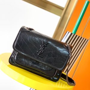 YSL NIKI BABY IN VINTAGE LEATHER BLACK 21x16x7.5cm
