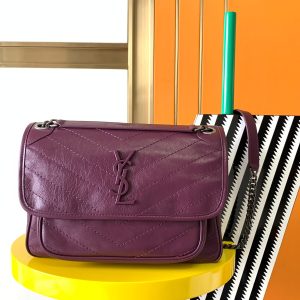 YSL NIKI MEDIUM IN VINTAGE LEATHER PURPLE 11 X 7.8 X 3.3 INCHES