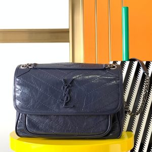 YSL NIKI MEDIUM IN VINTAGE LEATHER navy 11 X 7.8 X 3.3 INCHES