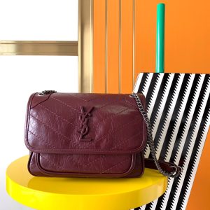 YSL NIKI BABY IN VINTAGE LEATHER Claret 8.2 X 6 X 2.9 INCHES