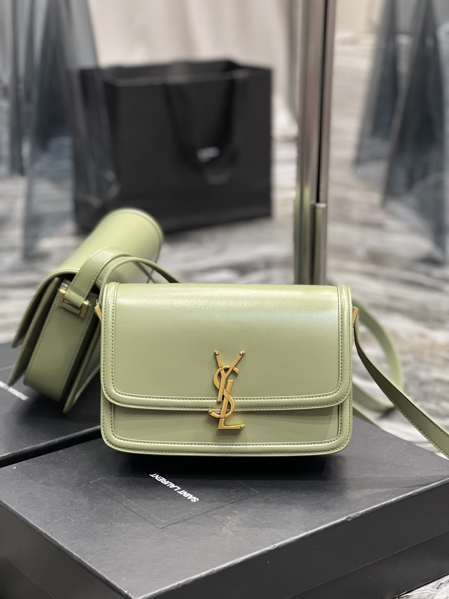 YSL SOLFERINO MEDIUM SATCHEL IN BOX SAINT LAURENT LIGHT GREEN 9.1 X 6.3 X 2.4 INCHES - Image 2