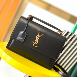 YSL SUNSET LARGE IN SMOOTH LEATHER BLACK 10.6 X 7 X 3.1 INCHES