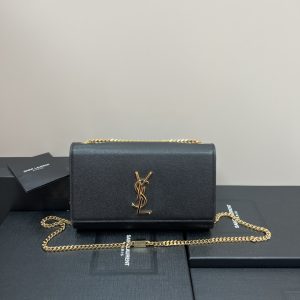 Alternative view of YSL KATE MEDIUM IN GRAIN DE POUDRE EMBOSSED LEATHER BLACK GOLD 9.4 X 5.7 X 2.1 INCHES