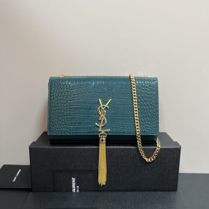 Alternative view of YSL KATE MEDIUM TASSEL IN CROCODILE-EMBOSSED LEATHER BLUE 9.4 X 5.7 X 2.1 INCHES