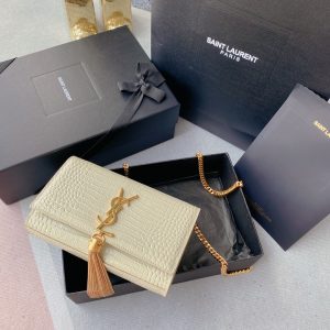 Alternative view of YSL KATE MEDIUM TASSEL IN CROCODILE-EMBOSSED LEATHER WHITE 9.4 X 5.7 X 2.1 INCHES