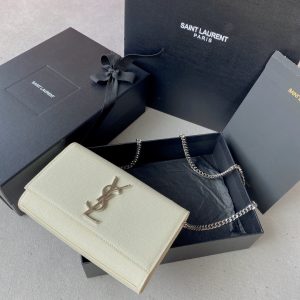 Alternative view of YSL KATE SMALL IN GRAIN DE POUDRE EMBOSSED LEATHER WHITE SILVER 7.8 X 4.9 X 1.9 INCHES