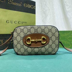 GUCCI HORSEBIT 1955 SMALL SHOULDER BAG Beige and ebony 7.9"W x 5.1"H x 2.4"D