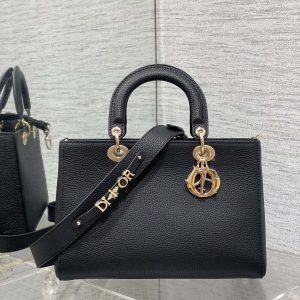 Medium Lady D-Sire My ABCDior Bag Black Bull Leather 12 x 8 x 5 inches