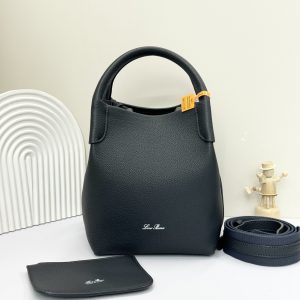 Loro Piana Small Bale Bag Black Grained Calfskin 17 x 17 x 21 cm