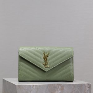 YSL Cassandra Monogram Classic Chain Wallet in Grained Poudre Leather 22.5 x 14 x 4cm