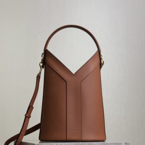 YSL Y top-handle bucket in leather 25x22-34x3-15cm