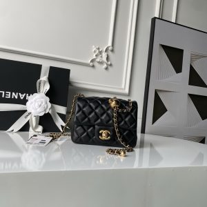 CHANEL MINI FLAP BAG SHINY CALFSKIN Gold-Tone METAL BLack AS1786 (18*13*7cm)