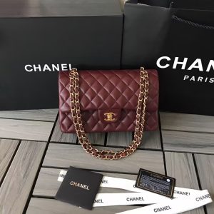 Chanel CLASSIC 11.12 HANDBAG Lambskin Brown Metal Burqundy 15.5 x 25.5 x 6.5 cm
