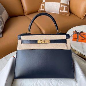 Herm¨¨s Kelly Sellier 28 Blue Nuit Box Leather Gold Hardware