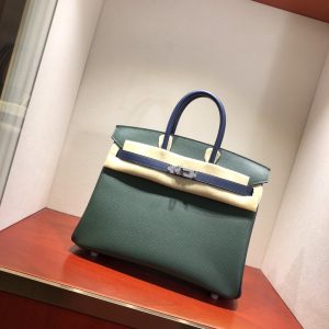 Alternative view of Herm¨¨s Birkin 35 Vert Amclais and Blue Saphir Epsom Leather and Palladium Hardware