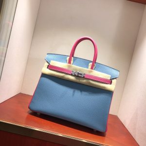 Alternative view of Herm¨¨s Birkin 35 Blue Jean and Rose Tyrien Epsom Leather and Palladium Hardware