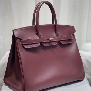 Alternative view of Herm¨¨s Birkin 35 Bordeaux Box Palladium Hardware