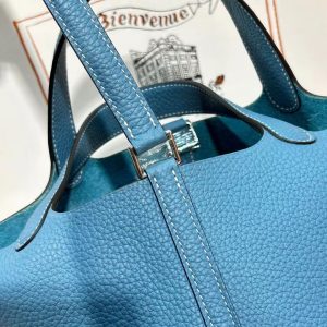 Alternative view of Herm¨¨s Picotin Lock 18 Blue Jean Clemence Palladium Hardware