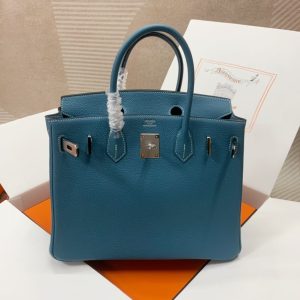 Alternative view of Herm¨¨s Birkin 30 Blue Jean Togo Palladium Hardware