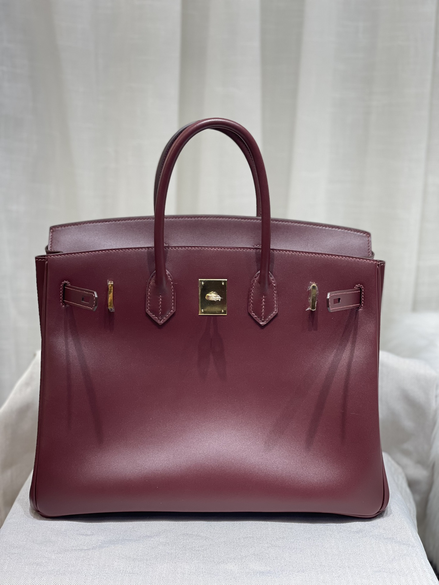 Herm¨¨s Birkin 35 Bordeaux Box Palladium Hardware - Image 8