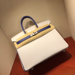 Herm¨¨s Birkin 35 Blanc and Blue Htdra Epsom Leather and Gold Hardware