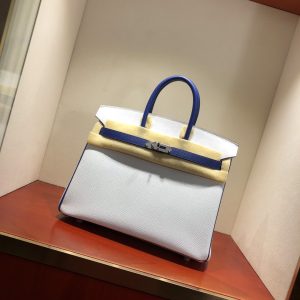Alternative view of Herm¨¨s Birkin 35 Blanc and Blue Htdra Epsom Leather and Gold Hardware