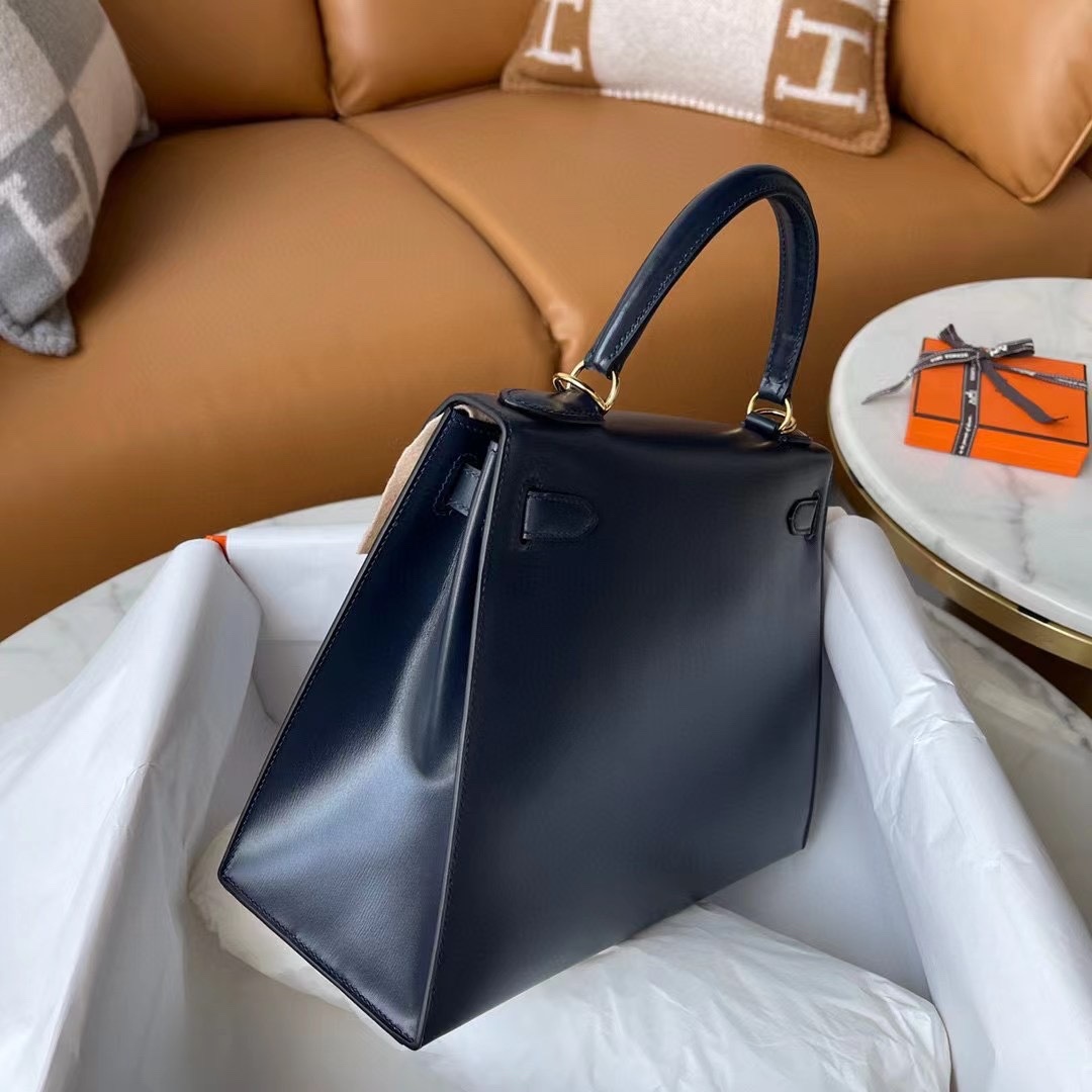 Herm¨¨s Kelly Sellier 28 Blue Nuit Box Leather Gold Hardware - Image 5