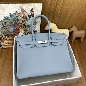 Alternative view of Herm¨¨s Birkin 35 Bleu Lin Togo and Palladium Hardware