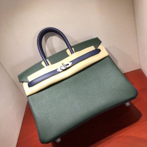 Herm¨¨s Birkin 35 Vert Amclais and Blue Saphir Epsom Leather and Palladium Hardware