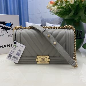 Alternative view of BOY CHANEL HANDBAG Shiny Grained Calfskin Gold-Tone Metal Gray 5.9 ¡Á 9.8 ¡Á 3.5 in #2