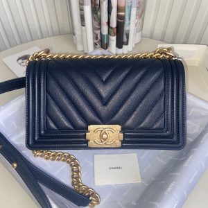 Alternative view of BOY CHANEL HANDBAG Shiny Grained Calfskin Gold-Tone Metal Navy 5.9 ¡Á 9.8 ¡Á 3.5 in #2