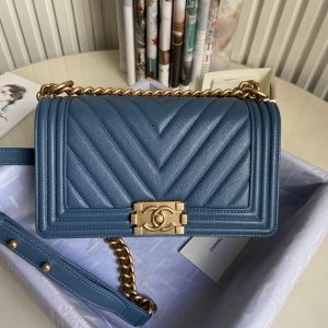 Alternative view of BOY CHANEL HANDBAG Shiny Grained Calfskin Gold-Tone Metal Blue 5.9 ¡Á 9.8 ¡Á 3.5 in #2