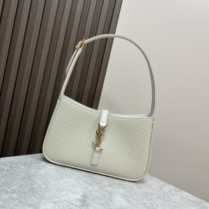 YSL LE 5 ¨¤ 7 IN CROCODILE-EMBOSSED LEATHER white 9 X 6.3 X 2.5 INCHES