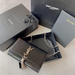 YSL KATE MEDIUM TASSEL IN CROCODILE-EMBOSSED LEATHER BLACK 9.4 X 5.7 X 2.1 INCHES #2