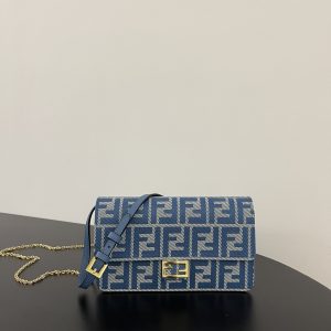 Alternative view of Fendi baguette Blue denim effect FF jacquard bag 15x6x27 cm
